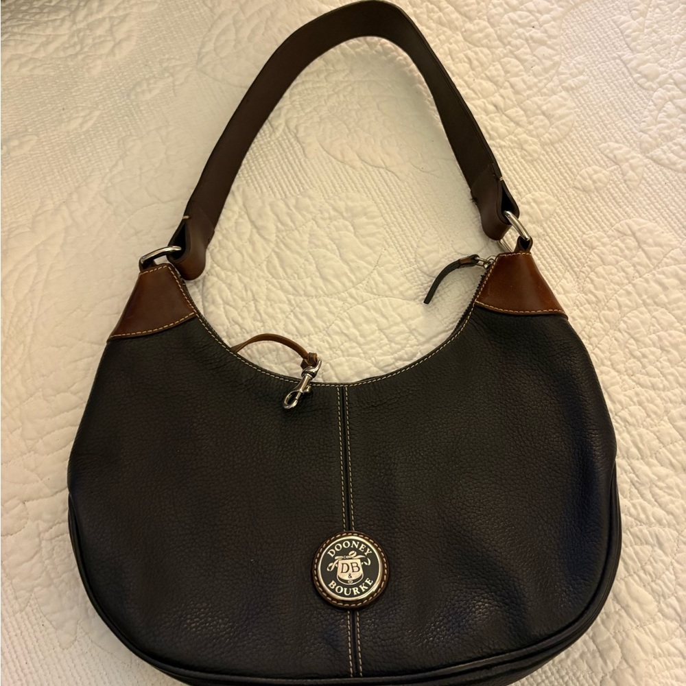 Dooney & Bourke Black Leather Hobo with Brown Trim
